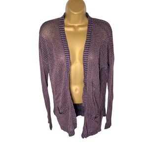 Mudd Open Knit Cardigan Pockets Slouchy Plum M Juniors